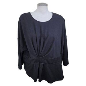Eloquii Womens 26 Plus Size Blouse Top Peplum Asymmetrical Ruched Front Black